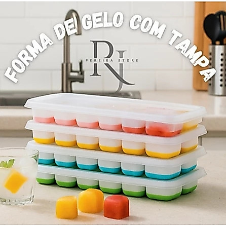 KIT 1/2/ 4  Formas de Gelo Silicone Com Tampa Rígida e Flexível (4871)