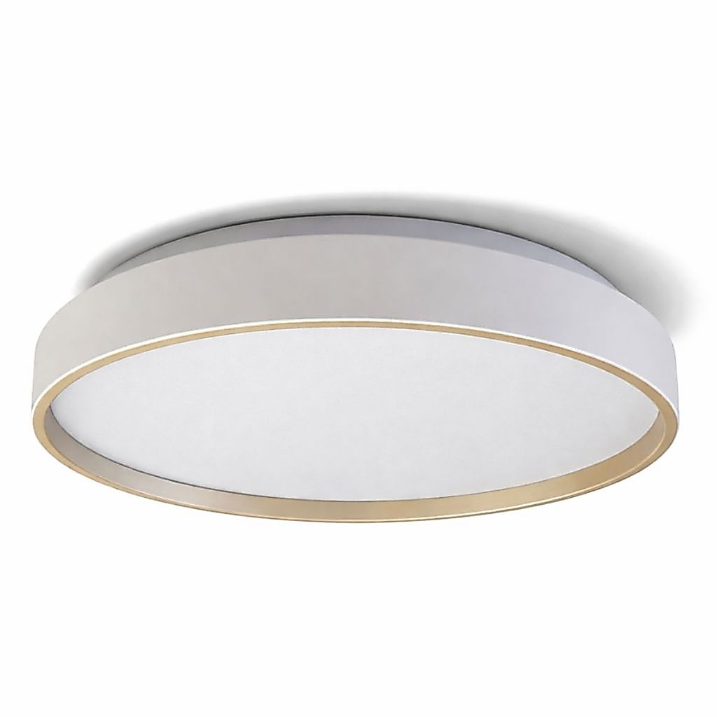 Plafon Led Moderno Sobrepor 24w Redondo Branco/Dourado Tipo Toronto Hevvy para teto, Sala de Estar