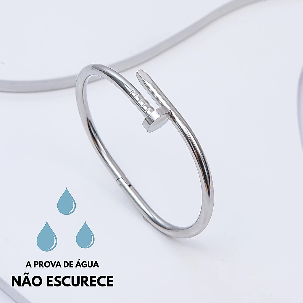 Bracelete Prego Aço Inoxidável Prata Feminino Estilo Luxo Joia Antialérgica Ajustável Minimalista