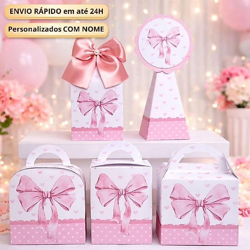 Personalizados Laço Rosa Bebê Kit Festa Caixinha Lembrancinha Aniversário Infantil Juvenil Desmontada Lacinho Menina