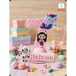 ENVIO RAPIDO VELA SEM NOME/Vela Biscuit Aniversário ROSA Gabby's Dollhouse Casa Mágica da Gabby com Nome + Pavio ROSA