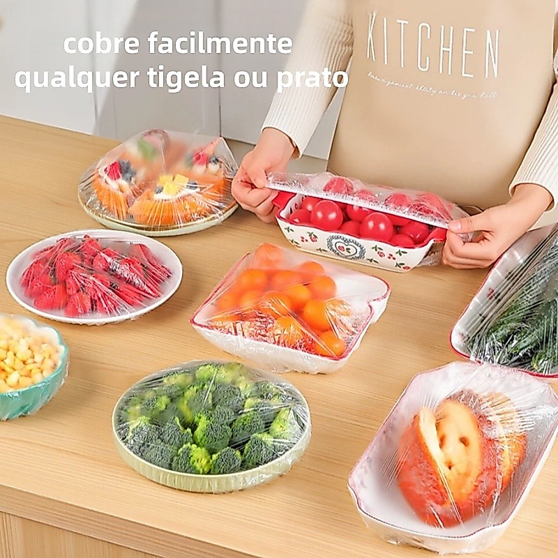 Tampa plástica descartável para alimentos - Filme plástico alimentar PE  - Multiuso para casa