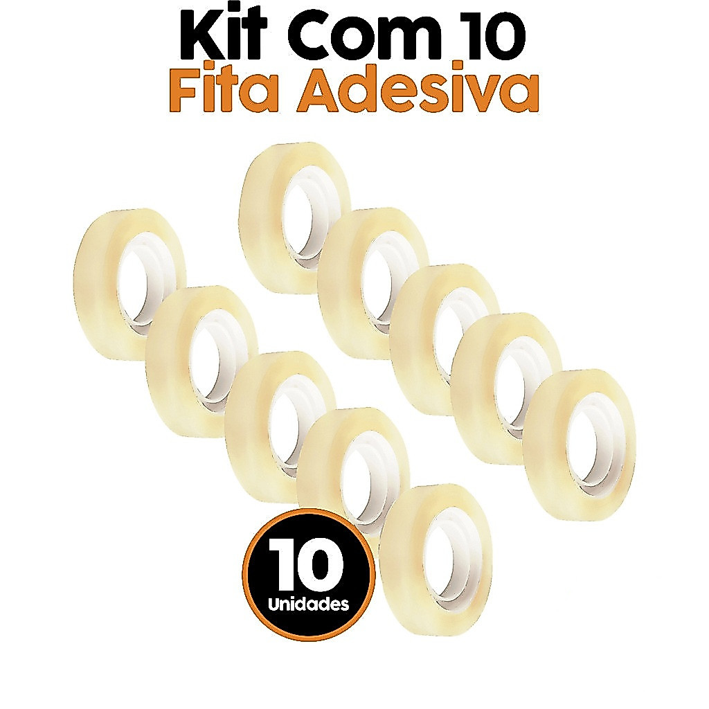 Kit 10 Fita Adesiva Transparente Fina 12mm x 10m Escolar Escritório Durex Pequena