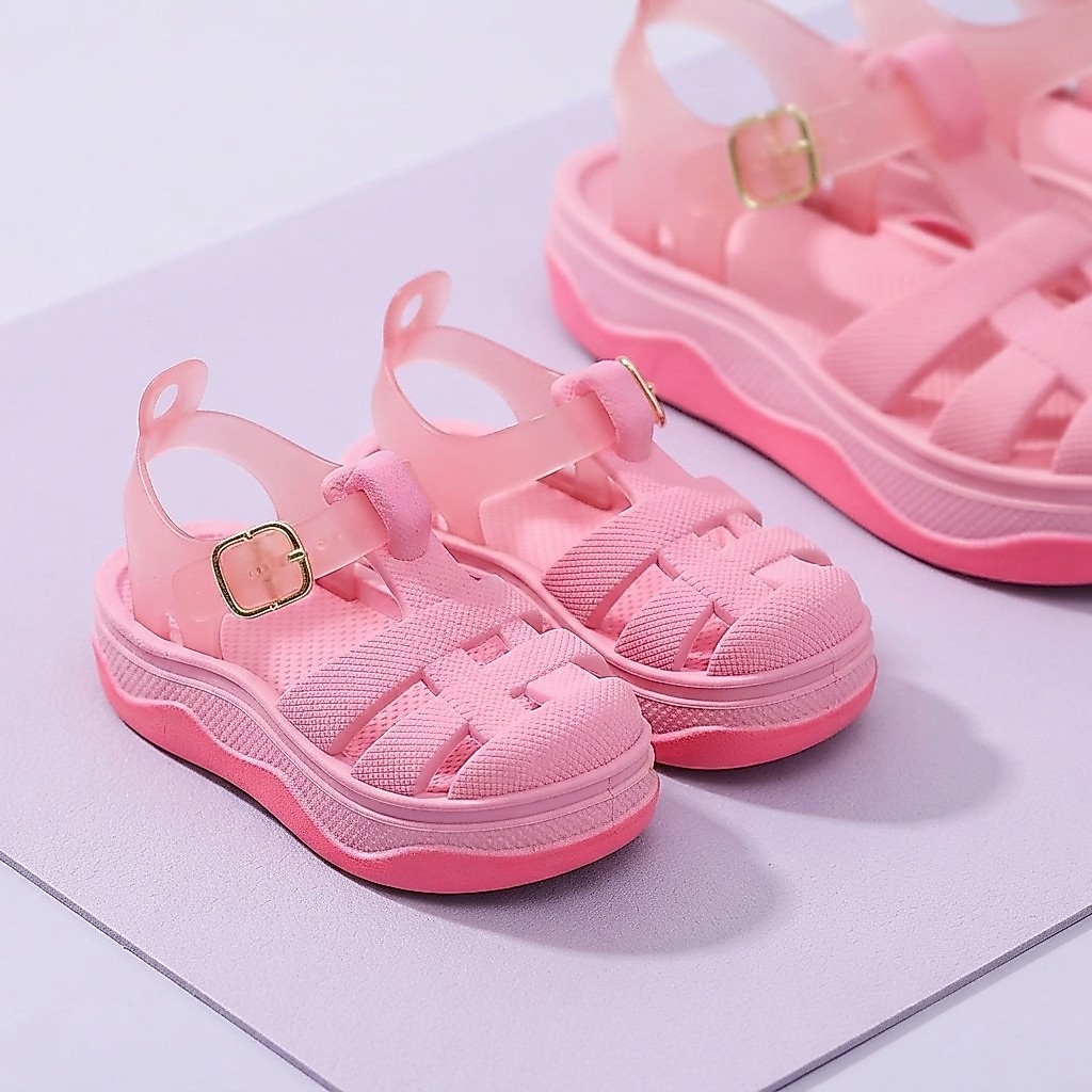 Sandália Infantil Menina Plataforma Rosa Aranha Fivela Dourada Tratorada Moda Blogueirinha