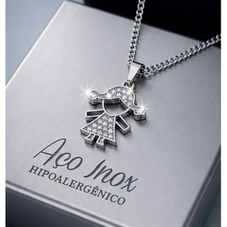 ✨ COLAR PINGENTE MENINA E Menino CRAVEJADA EM AÇO INOXIDÁVEL PREMIUM ✨