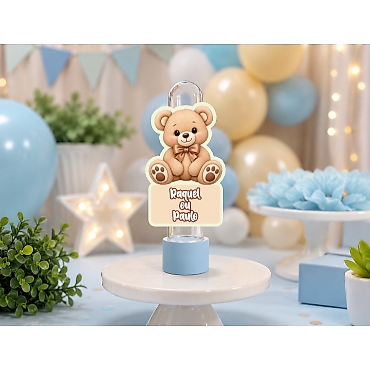 30 Apliques para Tubetes Chá Revelação - Ursinho Bege - Festa infantil - Lembrancinhas personalizadas