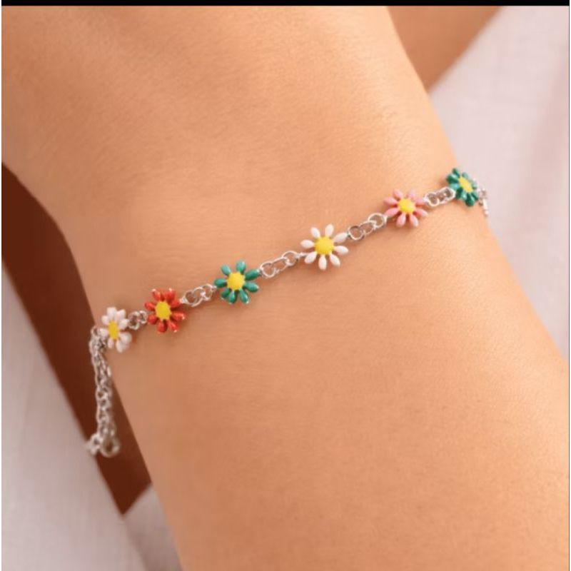 Pulseira Feminina Aço Inox Antialérgica + MIMO (Florzinha Colorida)