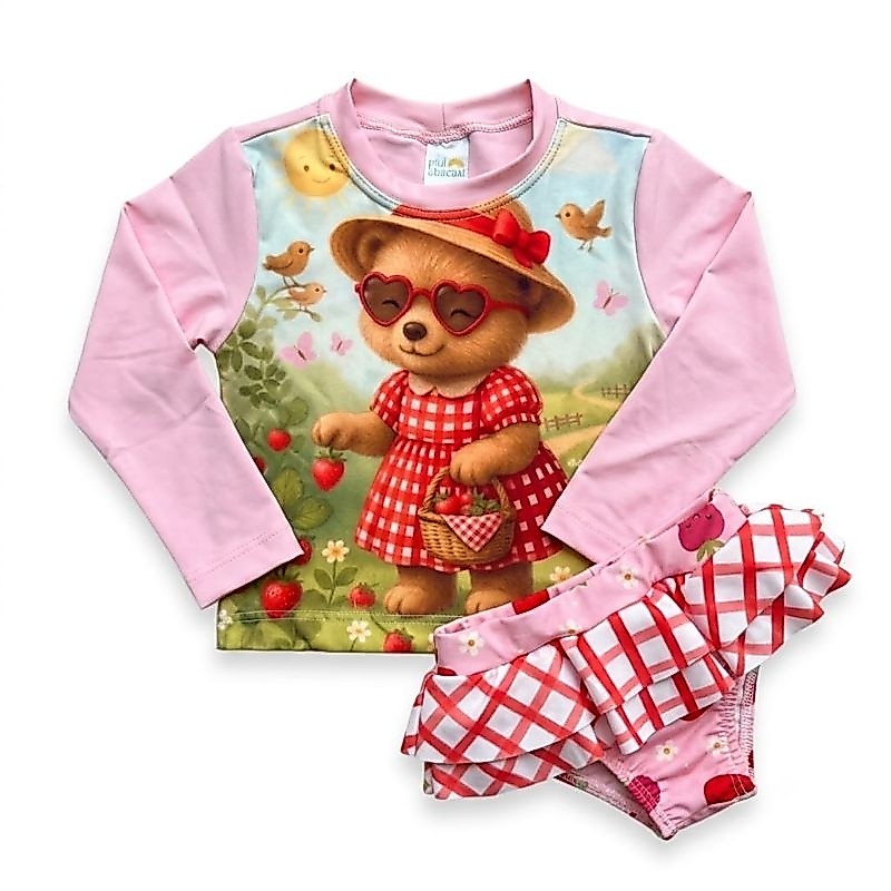 Conjunto Maiô Biquíni Blusa Térmica Moda Praia Infantil Menina Proteção UV50+