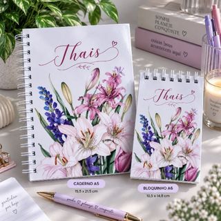 AGENDA PERSONALIZADA 2027 - Caderno de Flores pequeno -capa dura - 80 folhas - Bloquinho personalizado