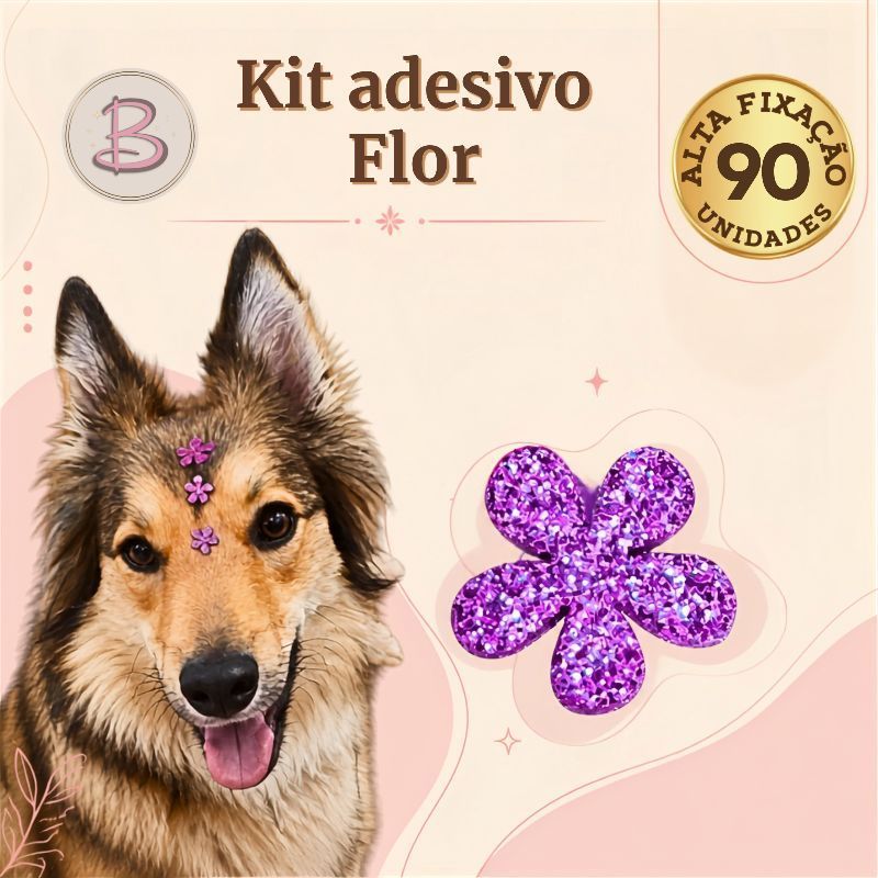 Kit Adesivo Pet Flôr Alta Fixação (90 Unid) - Enfeite Banho e Tosa Pronto Para Uso Barbarella