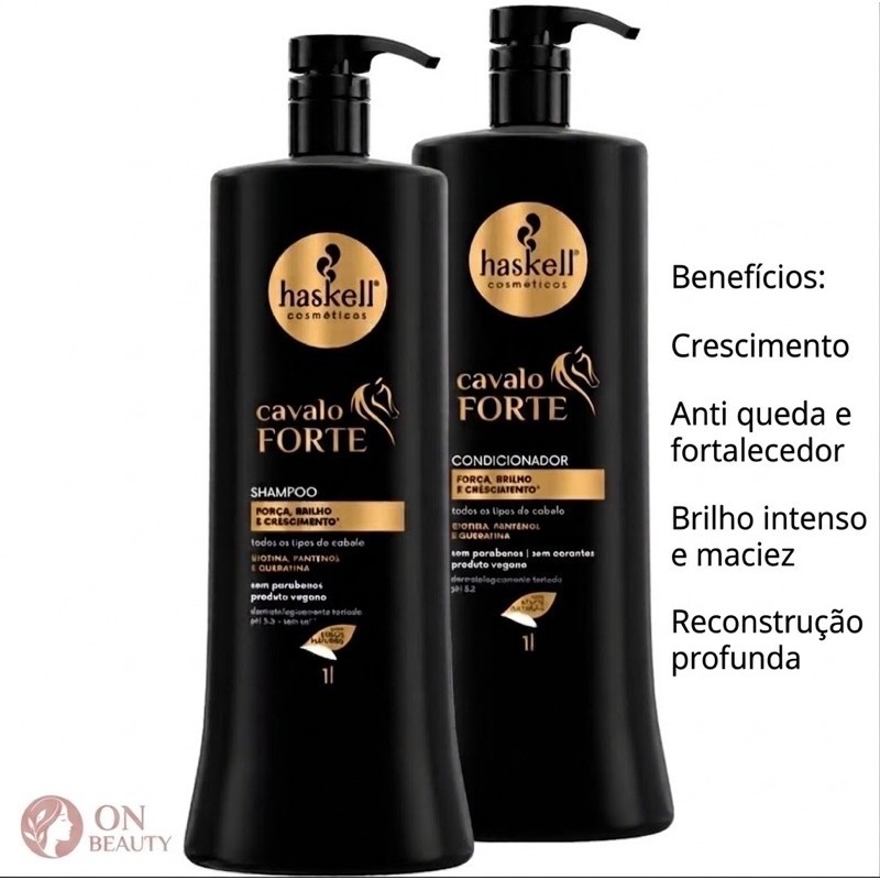 Kit Shampoo Condicionador Cabelo Cavalo Forte Haskell 1L Fortalecedor e Restauração Profunda