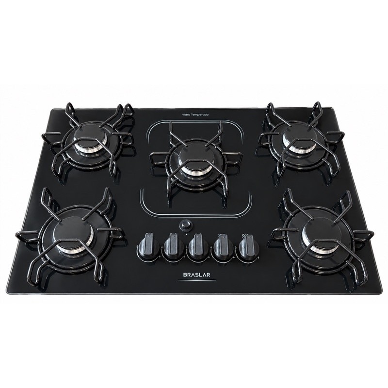 Fogão cooktop 5 bocas a gas bivolt acendimento automático Braslar