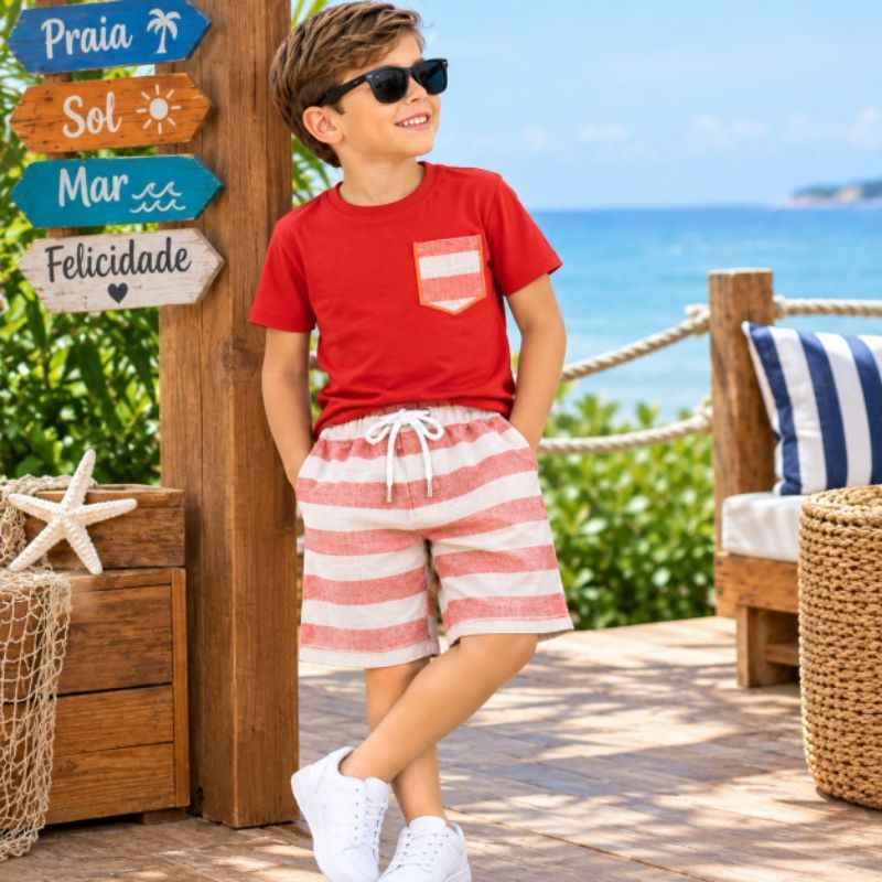 Conjunto Infantil Menino Blogueirinho Estiloso Roupa Juvenil Masculino Elegante