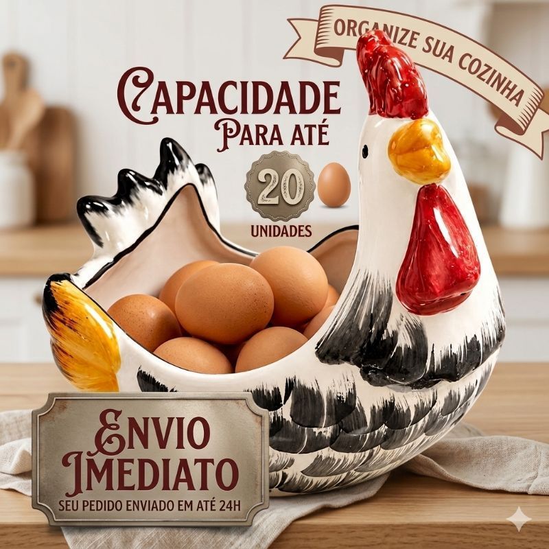 Galinha caipira cerâmica porta ovos decoração para sua cozinha.