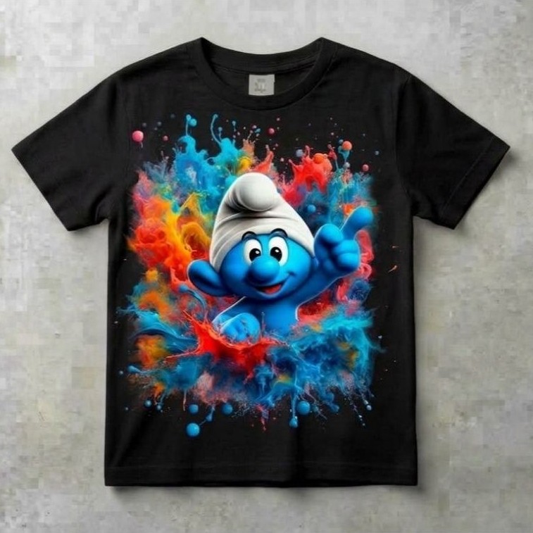 Camiseta Infantil Smurfs Colorida Estampada Masculina Feminina Algodão