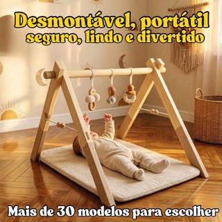 Cavalete atividades brinquedo bebê em madeira-tapete de atividades-móveis montessori-suporte móbile