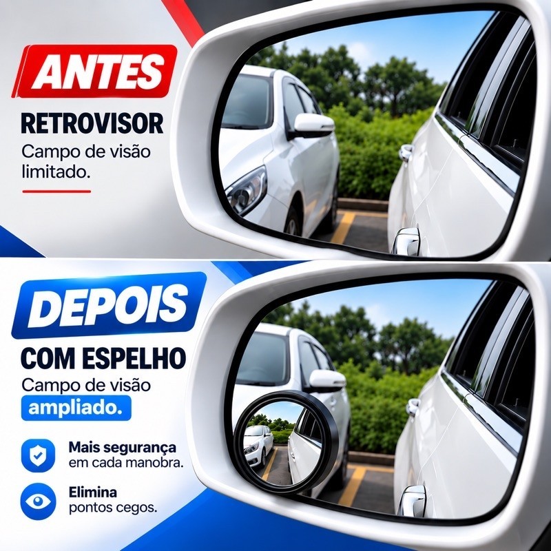 Espelho Retrovisor Auxiliar 360 Graus Angulo Amplo Convexo Carro e Moto Universal Ponto Cego 5cm Externo Kit 2 Peças — imagem 2 de 2