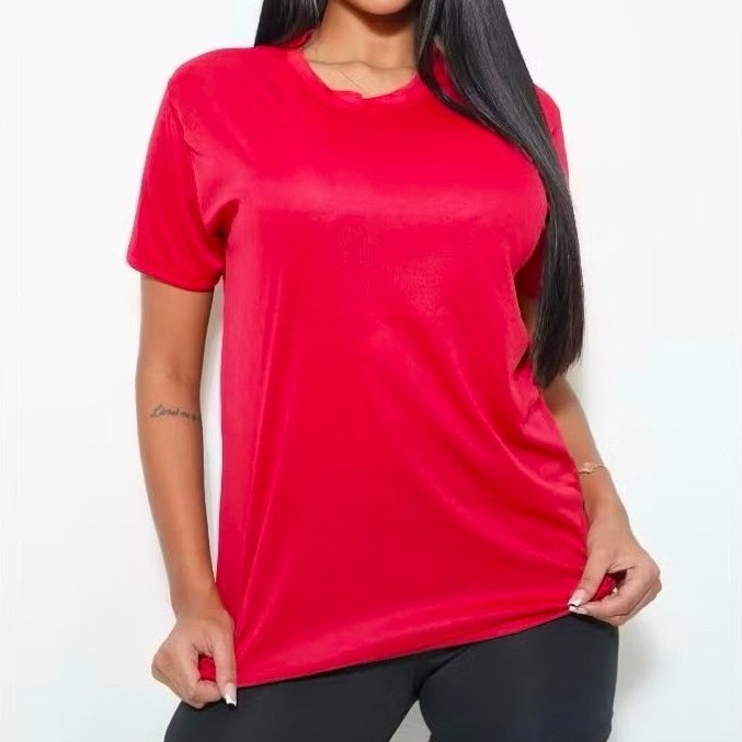 camiseta básica feminina 100% Poliéster premium vermelha branca azul cinza sublimação uniforme treino