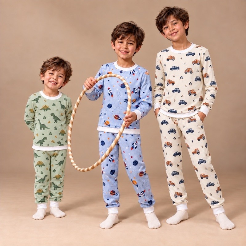 Pijama Infantil Feminino e Masculino – Conjunto Manga Longa – Estampa Avulsa – 0 a 7 Anos