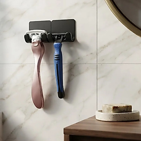Kit 2 Suporte de Parede Barbeador Gillette aparelho Barbear Laminas Banheiro lavabo pia box instalação sem furo fita 3M