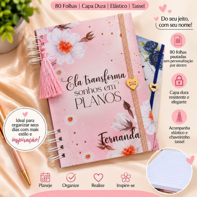 Caderno A5 personalizado com nome - 100 folhas pautadas   Caderno de anotações A5. Presente personalizado com pauta