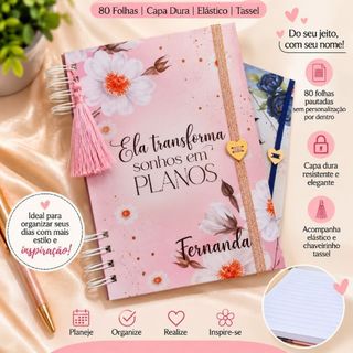 Caderno A5 personalizado com nome - 100 folhas pautadas   Caderno de anotações A5. Presente personalizado com pauta