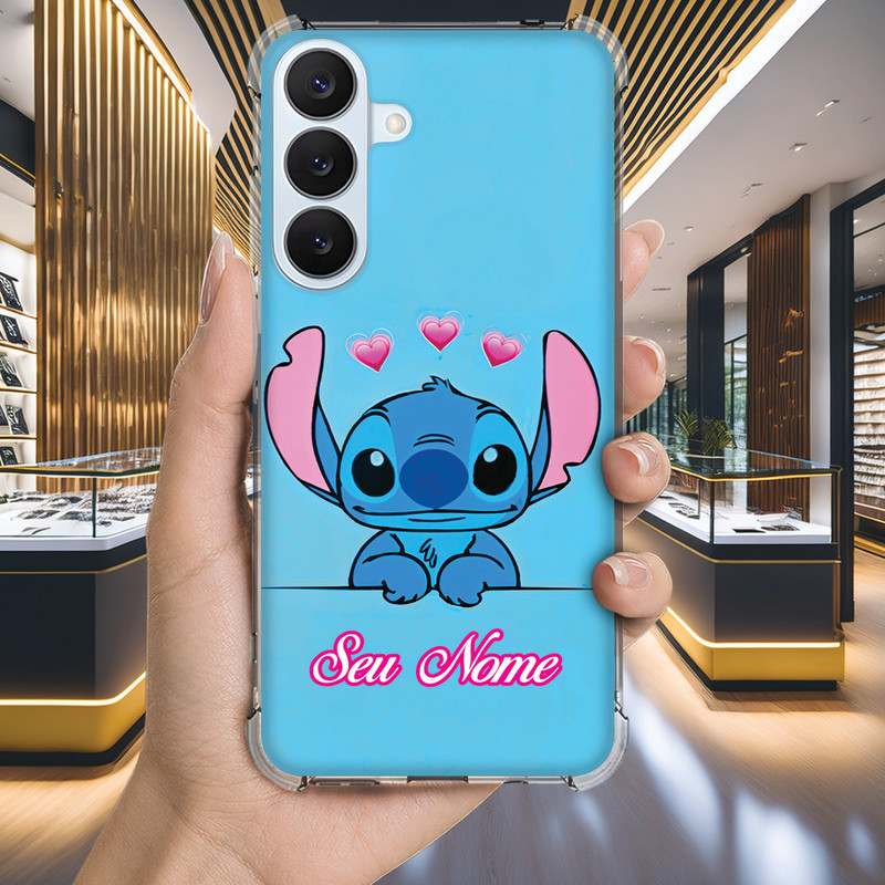 Capa Capinha GALAXY A32 A31 A30 A25 A04 A03 A02 A01 Anti-impacto Personalizada geek STITCH azul nome (3490)
