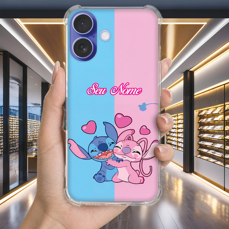 Capa Capinha IPHONE 12 PRO MAX 11 XS XR X SE 2020 8 PLUS 7 6 Anti-impacto Personalizada geek STITCH azul nome (3502)