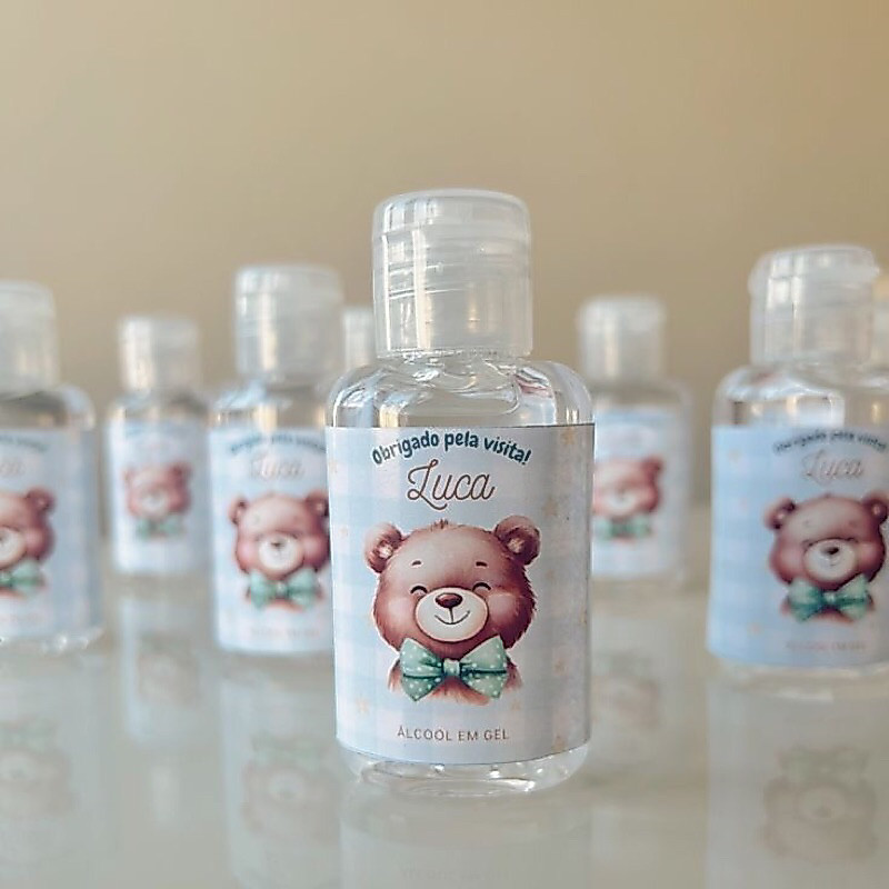 Kit Álcool Gel 30ml Lembrancinhas Personalizadas com Tag | Chá de Bebê Maternidade Aniversário Batizado Chá Revelação