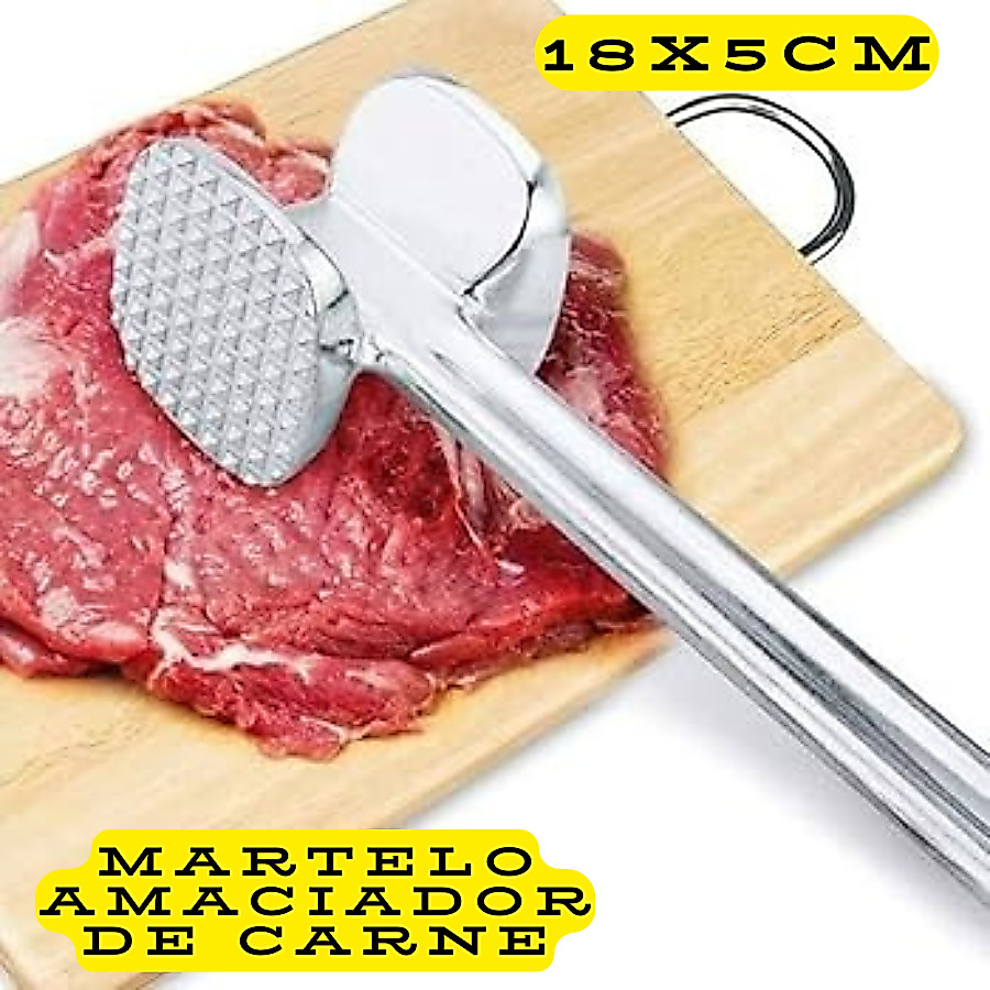 Martelo Amaciador Para Carne Em Alumínio Cozinha Bater Bife Top Chef Aço Inoxidável 21cm