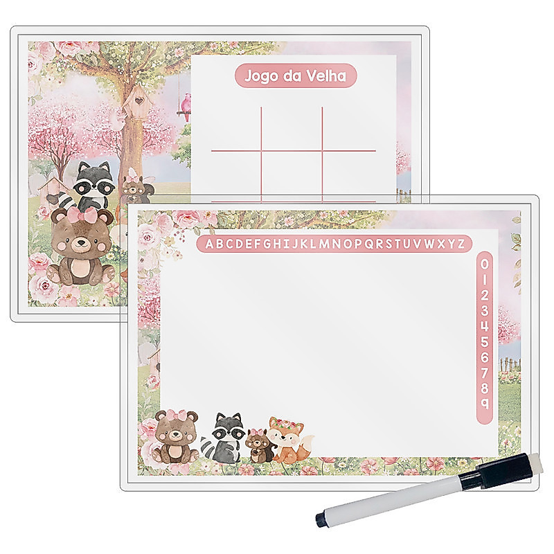 Kit 10 Lousa Mágica Catalogada + Caneta E Apagador Lembrancinha Festa Infantil Bosque Encantado