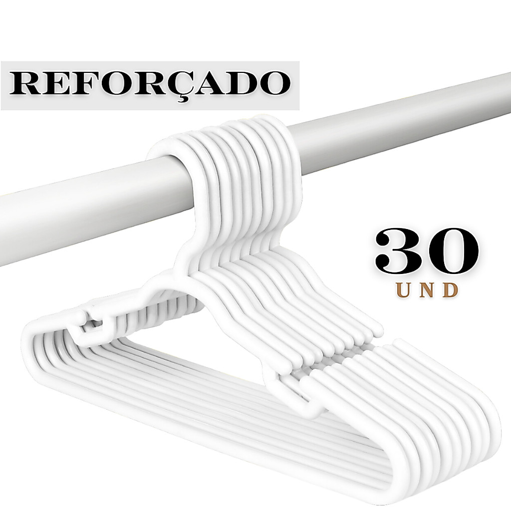 Kit 30 Cabides Infantis Reforçados Branco 8mm para Organização