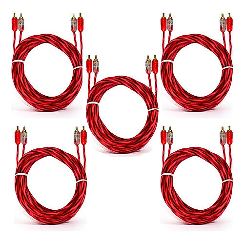 KIT 5 CABO RCA CRISTAL MATTE 1M E-TECH INJETADO PARA SOM AUTOMOTIVO