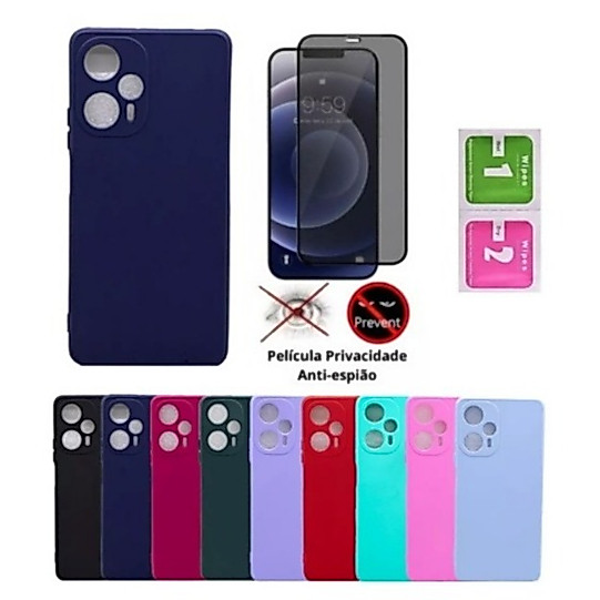 Kit Capinha Capinha Case Silicone Aveludada Colorida Para Samsung Galaxy + PelículaDe Privacidade A01/A01 CORE/A10/A10S/A20SA03/A03S/A03 CORE/A02/A02S/A11/A12