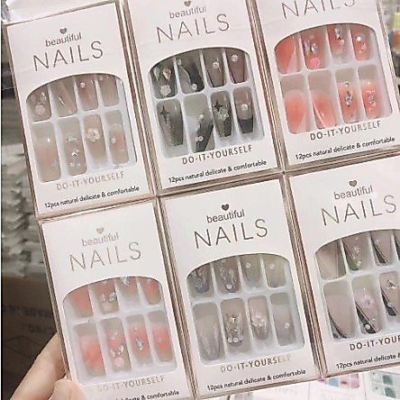 ANA1108 KIT Unha Cola Postiça Decorada Glitter Bailarina Quadrada Amendoada Francesinha Pintada Unha