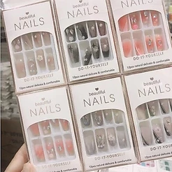 ANA1108 KIT Unha Cola Postiça Decorada Glitter Bailarina Quadrada Amendoada Francesinha Pintada Unha