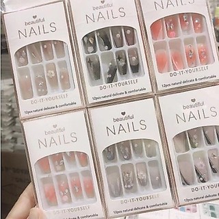 ANA1108 KIT Unha Cola Postiça Decorada Glitter Bailarina Quadrada Amendoada Francesinha P…