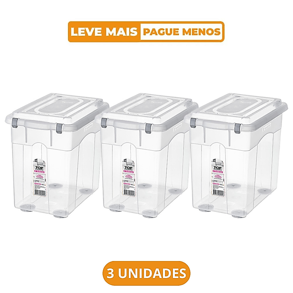 Kit 3 Caixa Organizadora Transparente 26,5L Top Stock Sanremo