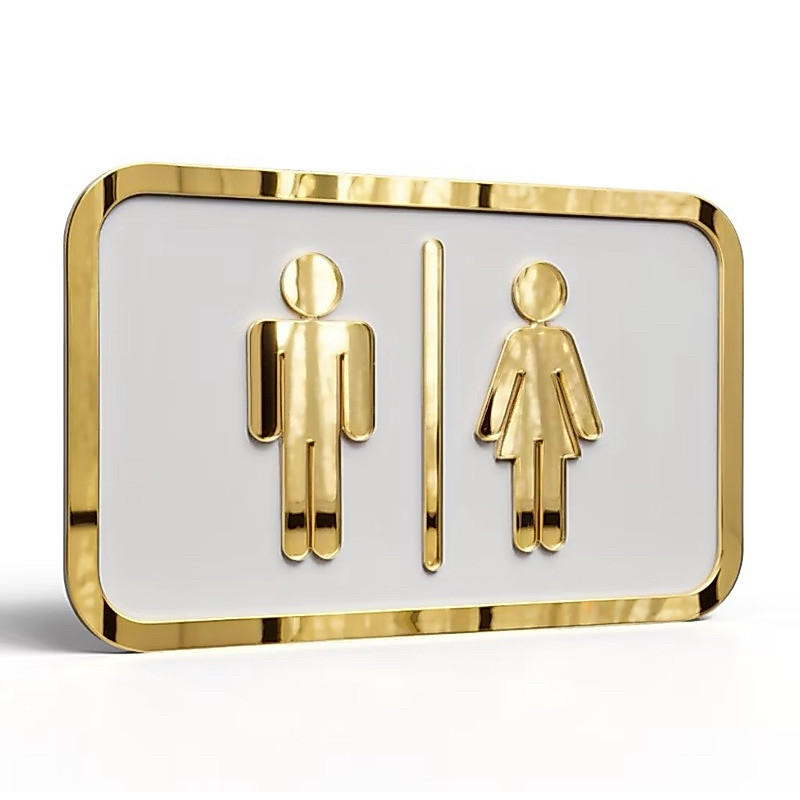 Placa de Sinalização Banheiro Masculino e Feminino – MDF com Detalhe em Acrílico