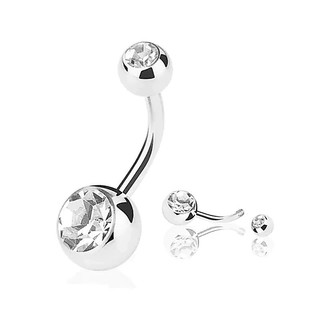 Piercing Umbigo Aço Cirúrgico Com 2 Zircônias Cristal