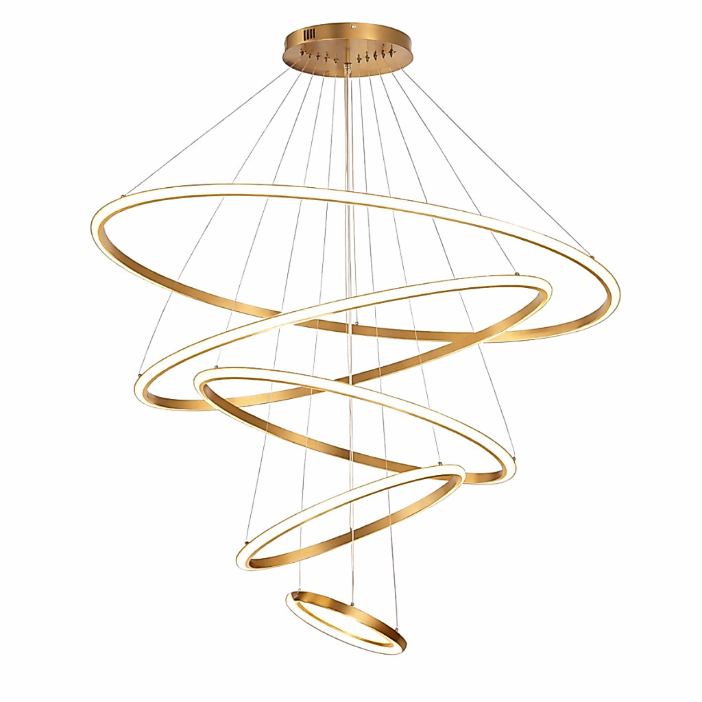 Lustre Pendente Moderno Anéis 5 Arcos Pe Direito Duplo Alto Cor Dourado 110V/220V