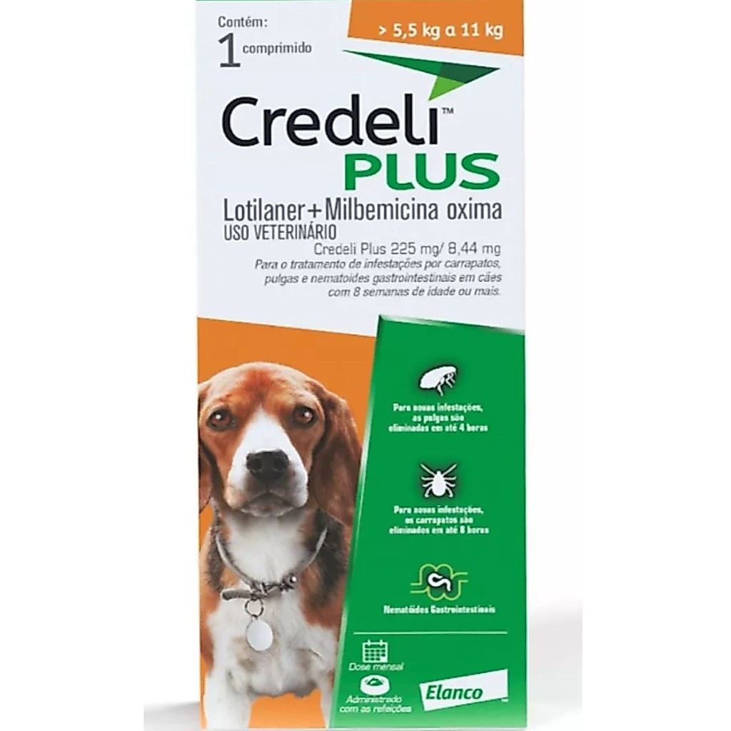 Antipulgas Para Cães 5,5 a 11 kg Credeli Plus 225 mg 1 Comp.