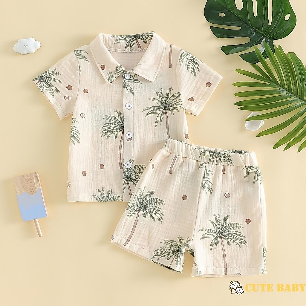 Eph-Infantil Bebê Meninos Verão 2 Peças Conjunto Dinossauro/Folha/Coco Árvore Estampa Camisa E Shorts De Manga Curta