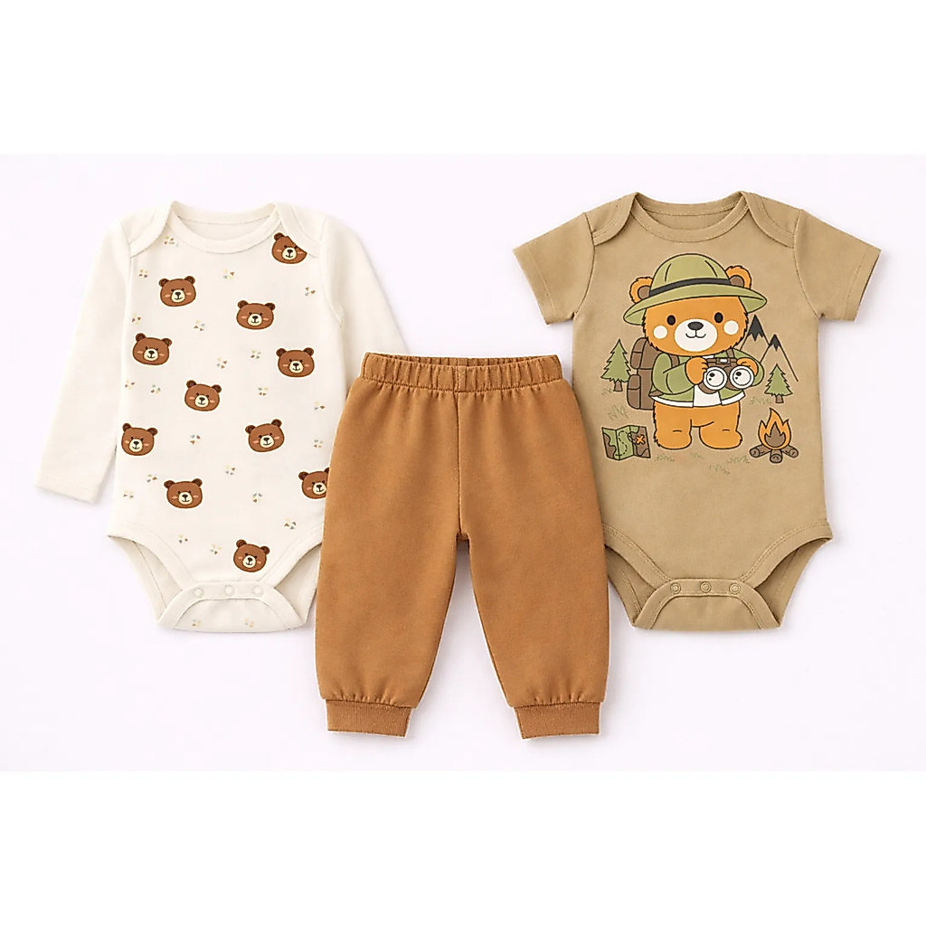 Kit Body Bebe 3 Peças Manga Longa, Manga Curta E Calça