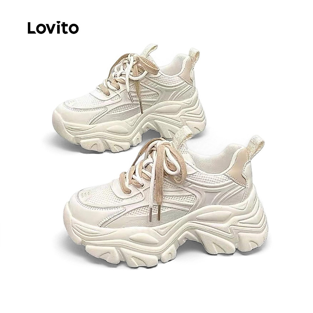 Lovito Tênis Casual Liso Com Blocos De Cores Estilo Coreano Sola Grossa Interna 