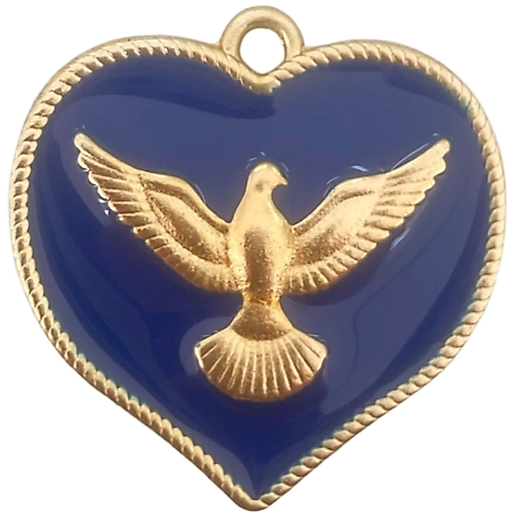 Kit 10 Pingente Coração Espírito Santo Dourado Cataforético Para Fazer Terço Colar Pulseira Chaveiro