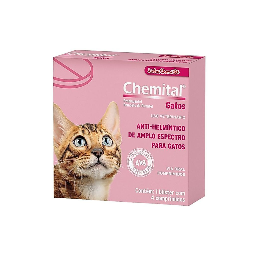 Vermífugo Chemital Chemitec Para Gatos  Embalagem Com 4 Comp