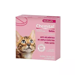 Vermífugo Chemital Chemitec Para Gatos Embalagem Com 4 Comp