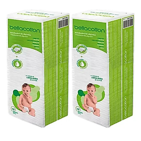 Algodão Quadrado Bebe Bellacotton Hidrófilo 200 Unidades