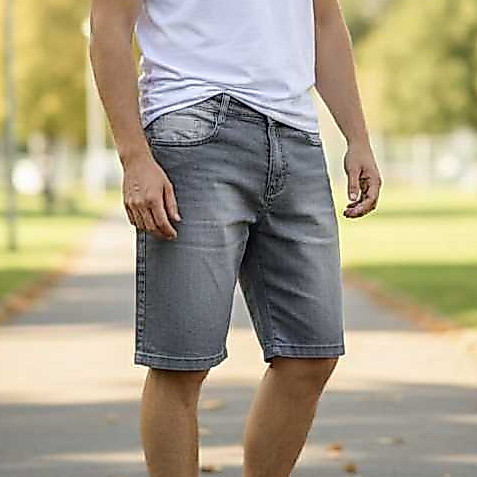 Bermuda Short Jeans Masculino com Lycra Elastano Cinza